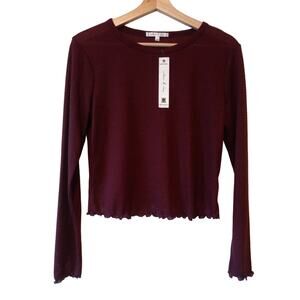 NEW Willow Clay M Long Sleeve Cropped Lightweight Thermal Waffle Shirt Top Wine